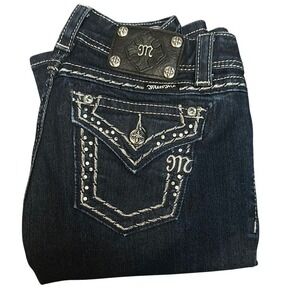 Miss Me Blue Easy Boot Cut Jeans with Rhinestone Embellishments